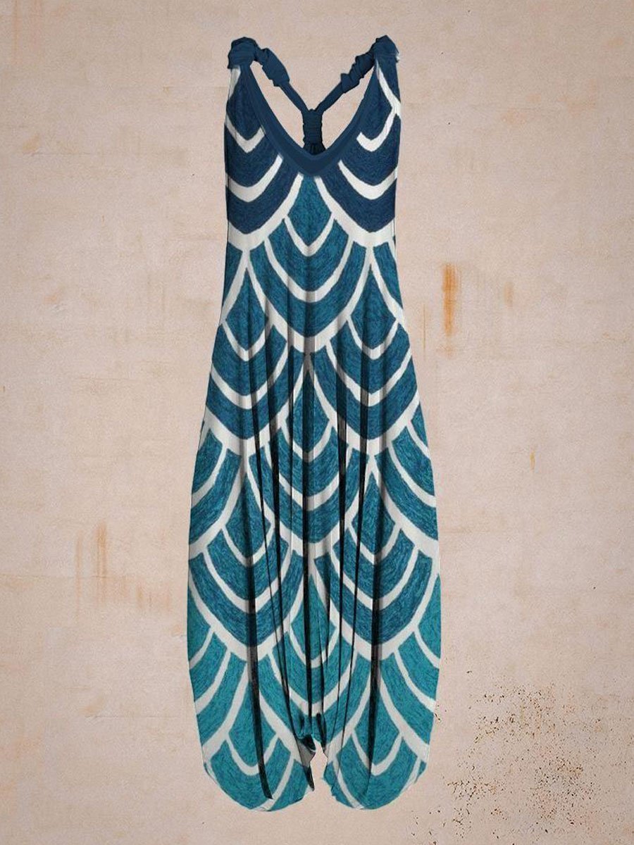 Women Gradient Blue Print Sleeveless Harem Jumpsuit