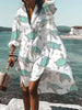 Casual loose seaside ocean turtle print shirt dress