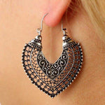Vintage national style heart-shaped carved hollow-out Alloy earrings