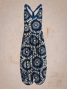 Women Round&Flower Print Sleeveless Harem Jumpsuit