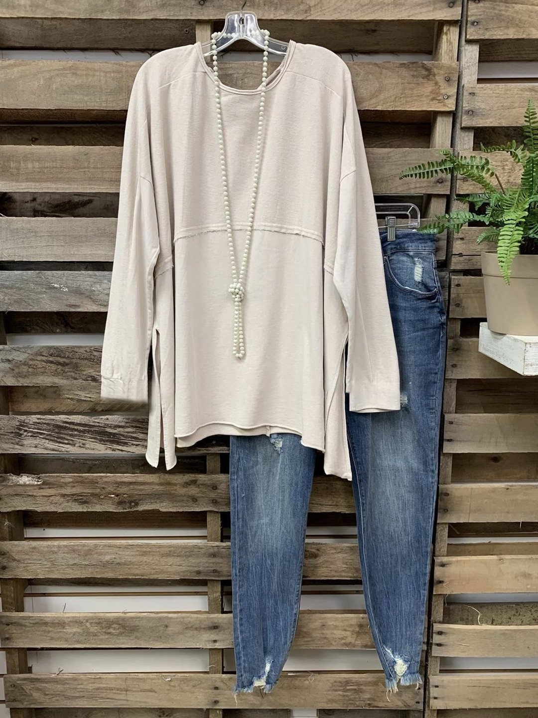 Pink Crew Neck Cotton-Blend Long Sleeve Shirts & Tops