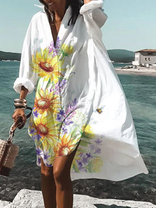 Solid V Neck Casual Dress - 5