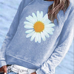 BLUE COTTON-BLEND CREW NECK FLORAL CASUAL SHIRTS & TOPS
