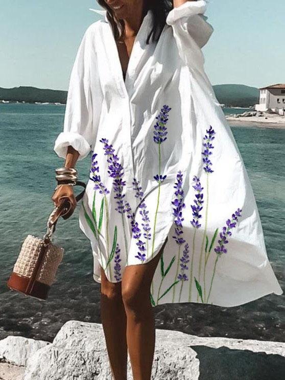 Casual Lavender Tunic V-Neckline Shift Dress