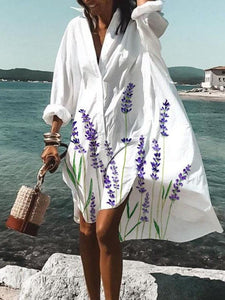 Casual Lavender Tunic V-Neckline Shift Dress