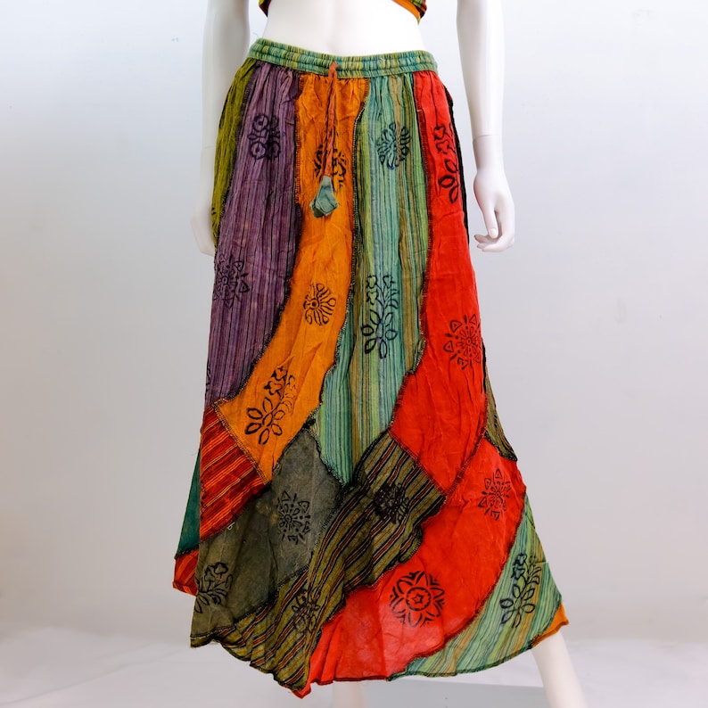 Patchwork Maxi Skirt with Bell Sleeve Top