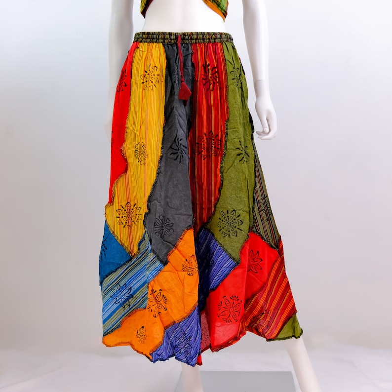 Patchwork Maxi Skirt with Bell Sleeve Top