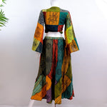 Patchwork Maxi Skirt with Bell Sleeve Top