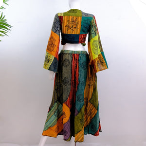 Patchwork Maxi Skirt with Bell Sleeve Top