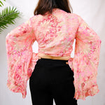 Women's Boho Ruffled Sleeve Cropped Top