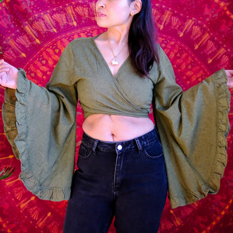 Women's Cotton Bell Sleeve Wrap Top