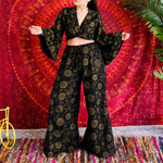 Women's Celestial Sun/Moon Palazzo Pants with Tie Top Set