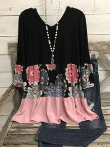 Casual Long Sleeve Round Neck Plus Size Printed Tops