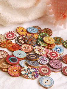 50Pcs 25mm Multi-Color Wooden Buttons Round Sewing Buttons for DIY Craft Bag Hat Clothes Decoration